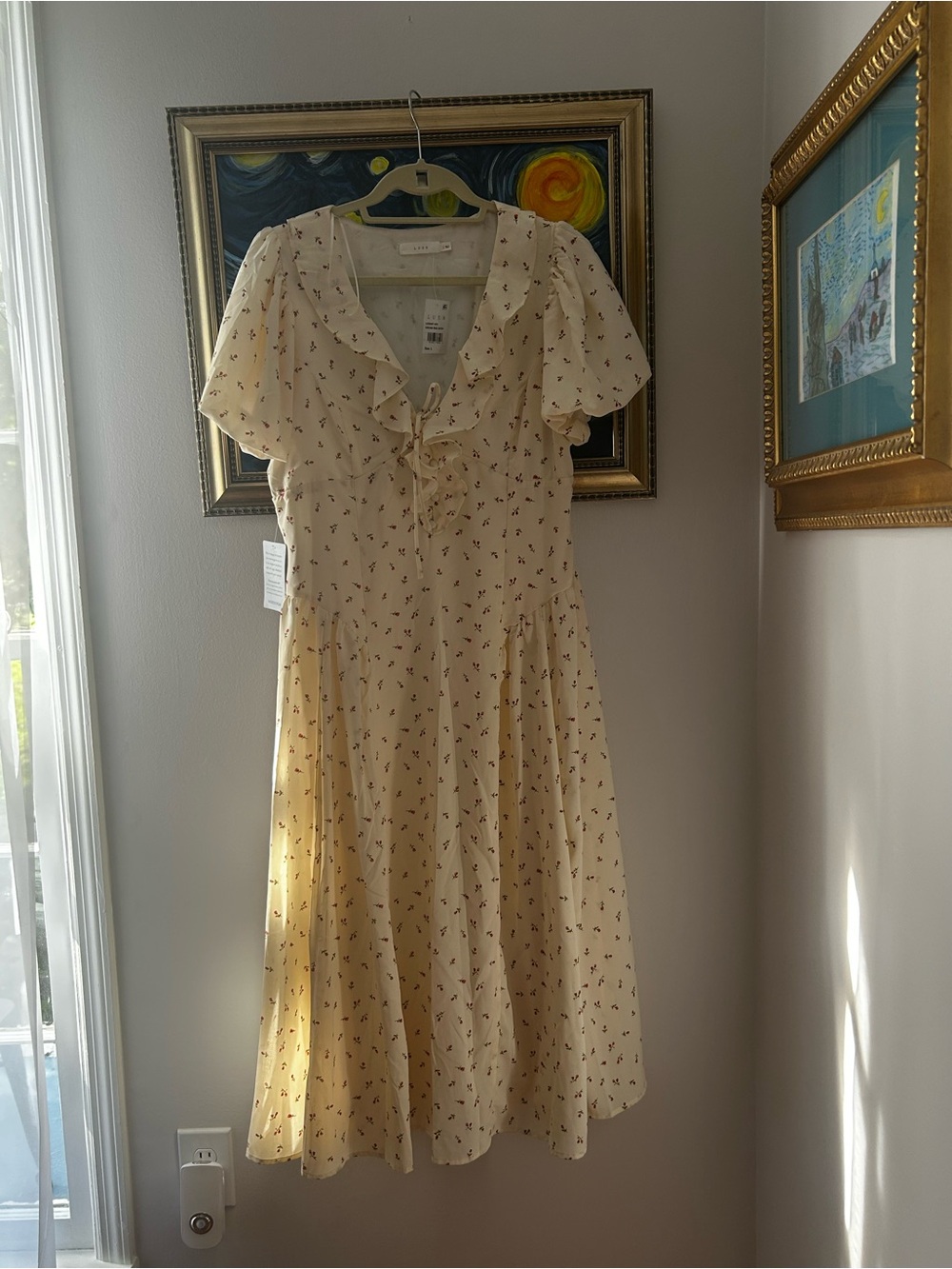Lush Light Yellow Floral Ruffle-Front Midi Dress